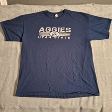 Vintage Style Utah State Aggies T-Shirt USU NCAA College Navy Blue Size 2XL 