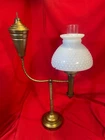 Antique Brass Student Oil Lamp White Milk Glass Hobnail Shade F&Z New York