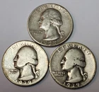 1939 P, D, S, Washington Quarters, 90% Silver, Perfect For Coin Albums- Q-39CK