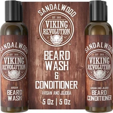 Beard Wash and Conditioner Set with Argan and Jojoba Oils - Softens and