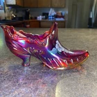 Fenton Iridescent Ruby Red Floral Shoe Signed B. Pezzoni