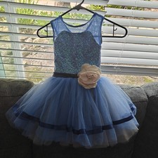 Weissman Dance Costume Child SC Blue Sequin Ballet Tutu Dress Flower Accent