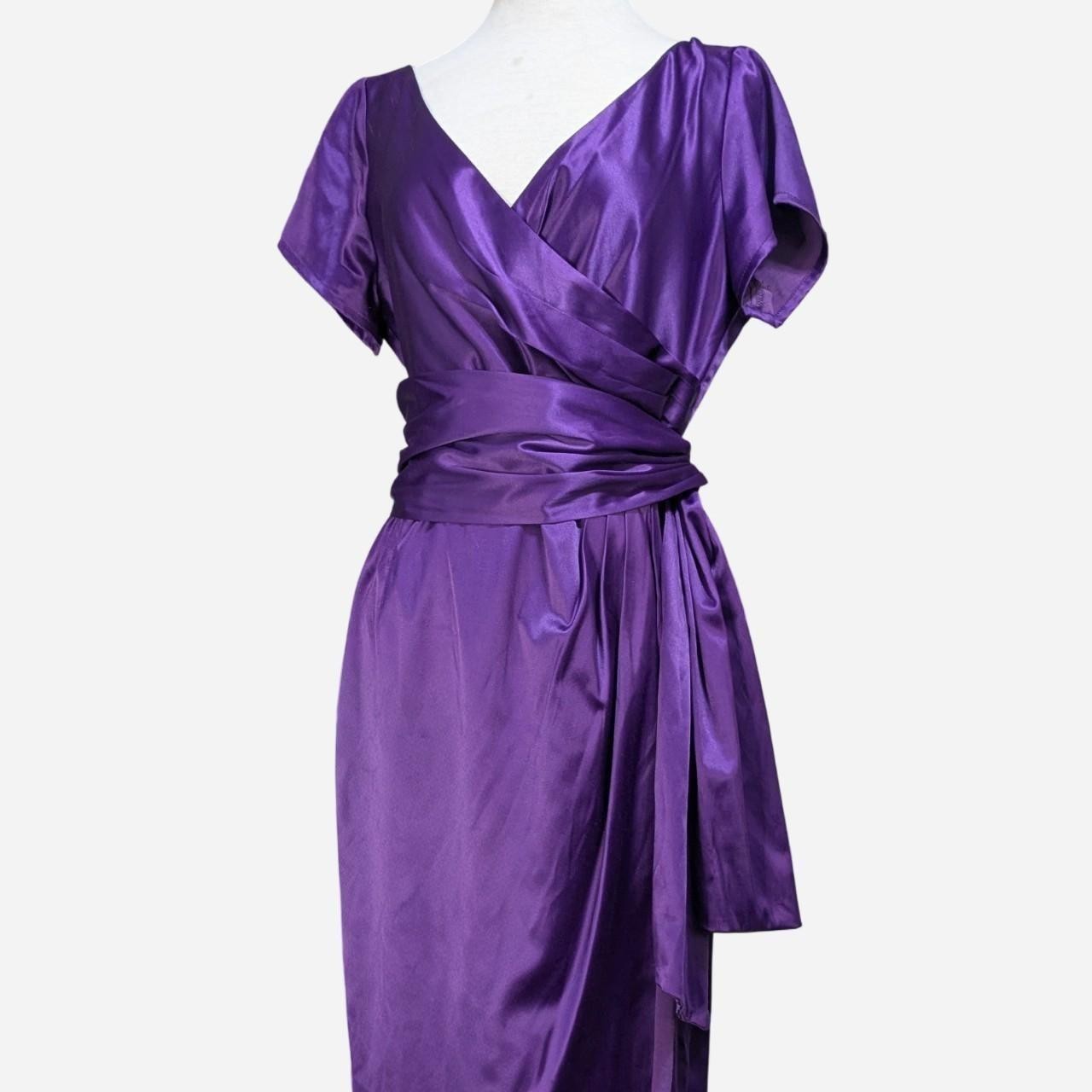 Pinup Couture Purple Satin Retro Ava Pencil Midi Dress Womens XL 50s 60s Glam image 2