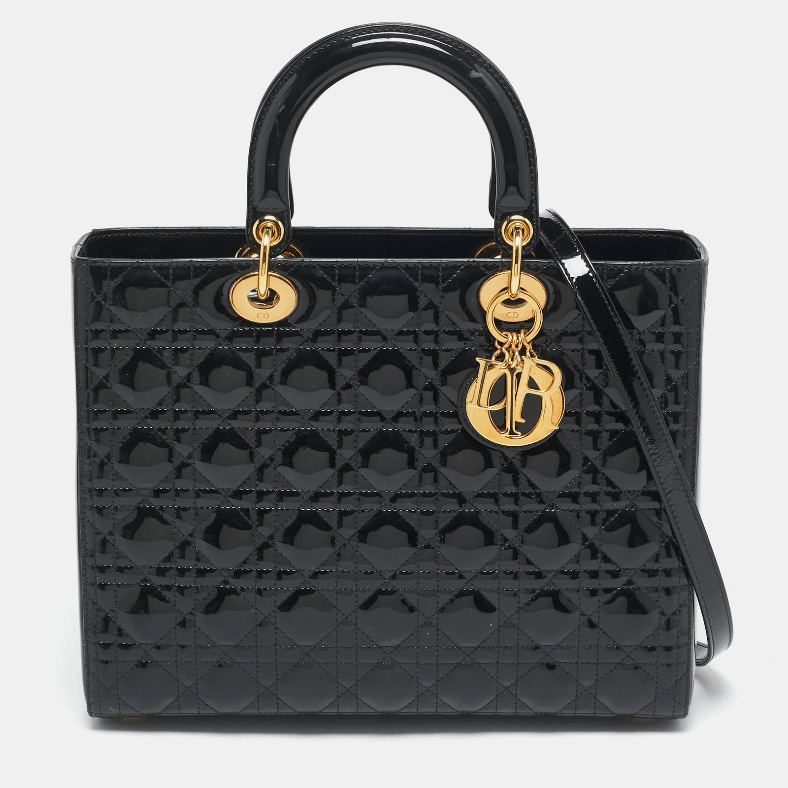 Grand fourre tout femme Dior en cuir verni cannage noir