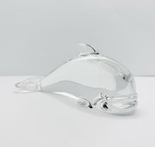 HADELAND Norwegian Crystal Art Glass WHALE Orca Paperweight Vtg Signed 4" L EUC