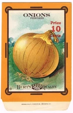 VINTAGE CARD SEED PACKET FLOWERS C1915 BURT ONION PRIZETAKER VEGETABLES FOLK ART