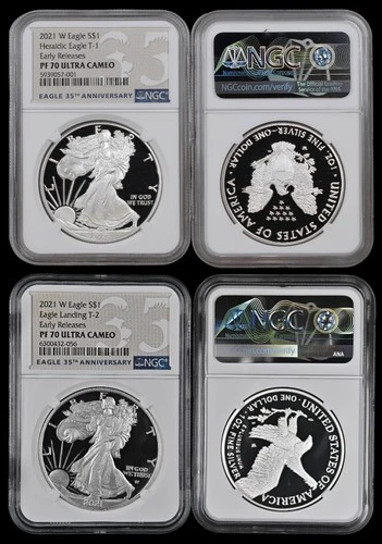 2021 W American Silver Eagle T1 & T2 Early Release 35 Aniv Label NGC PF70 UC