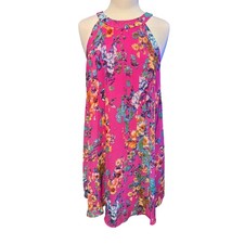 Betsey Johnson Floral Halter Shift Dress Womens 8 Pink Multi Excellent Chiffon