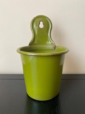 Alter Emaille Wandbeh&auml;lter Wandgef&auml;&szlig; Gr&uuml;n Frankreich  Vintage Shabby  Rarit&auml;t
