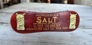 Great Early Antique Worchester Salt Advertising Horse Tack Brush NY Feed Store