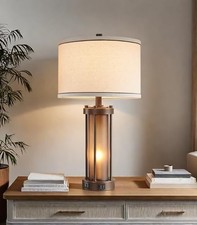 Farmhouse Table Lamps for Living Room with 2 USB Charging Ports, 1 Pack-Brown