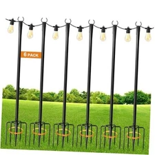 String Light Poles for Outdoor,Metal Light Hanging Pole Outside with 6 Pack