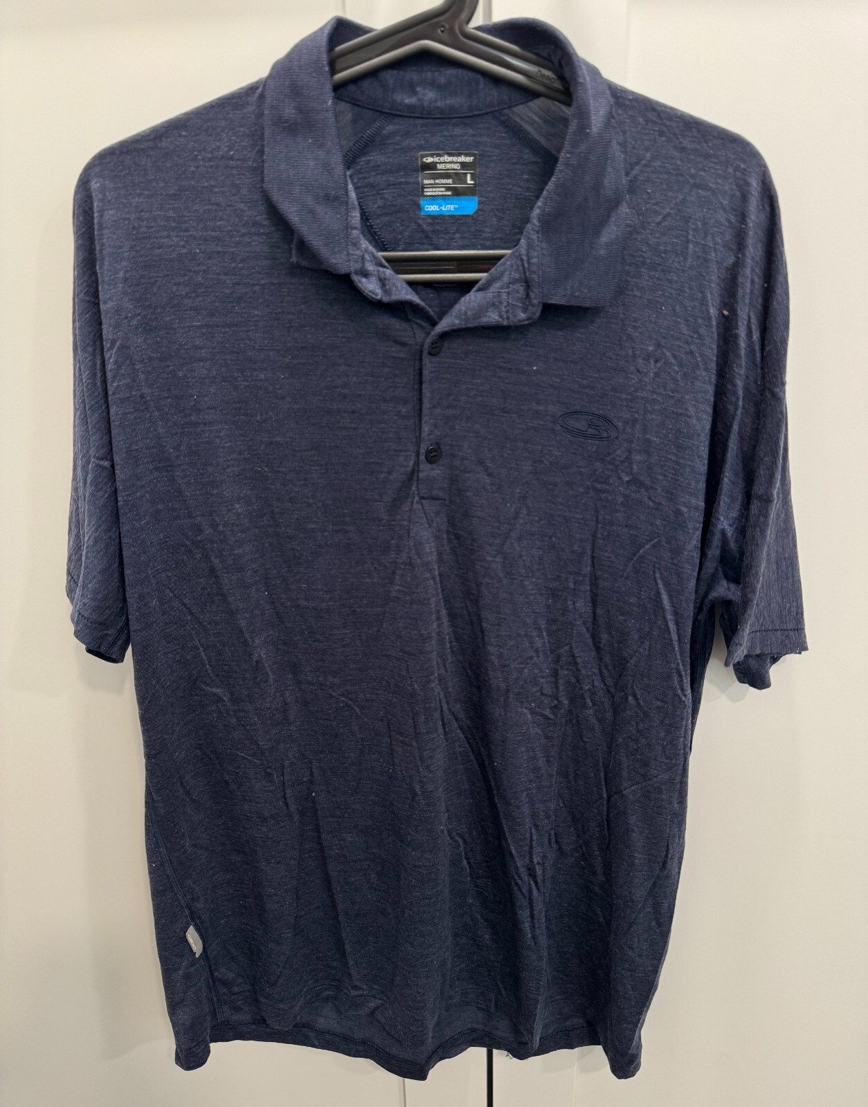 Men's ICEBREAKER Black Merino Wool Short Sleeve Polo Shirt Size Large