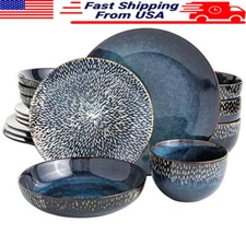 16 Pcs Stoneware Dinnerware Set Service 4 Dishwasher Safe Artisanal Design New