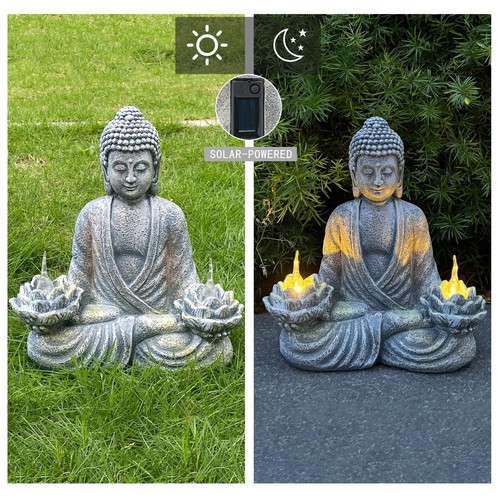 Buddha Statue for Home and Outdoor Decor Solar Powered Flickering LED,Garden ... - Picture 2 of 6
