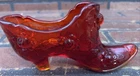 Vintage Fenton Ruby Red Glass Cabbage Rose Glass Slipper Shoe
