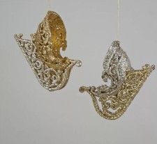 Katherine's Collection Thread Of Gold Golden Sleigh Ornaments 35-835653 Set Of 2