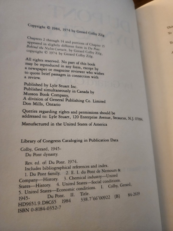 Du Pont Dynasty, Behind The Nylon Curtain By Gerard Colby, Lyle Stuart