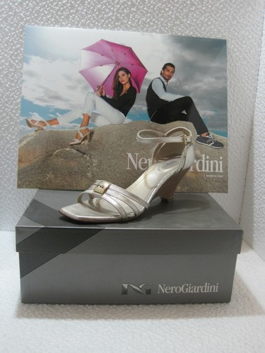 NERO GIARDINI Sandalo donna pelle laminato platino safari beige zeppa 36  saldi | eBay