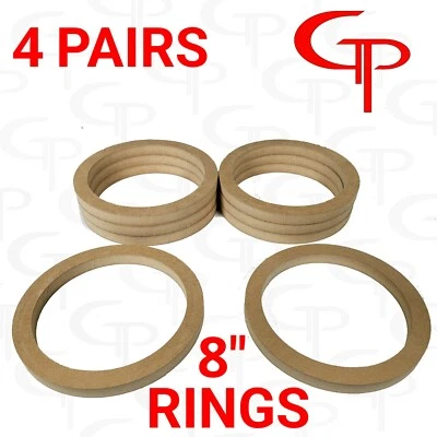 4 Pairs 8 inch Speaker Rings MDF GP Car Audio Mounting Spacer