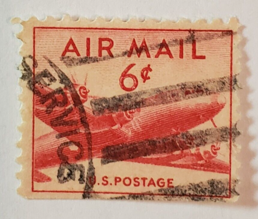 VINTAGE ~ AIR MAIL ~ Red 6 Cent Stamp ~ Cancelled/Posted ~ 010 | eBay