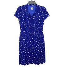 J. Crew Factory Navy Floral Dress Lined Shirtdress Pleated Tie at Neck size 4