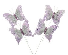 12PC 4" Lavender/Silver Glitter Feather Butterfly Craft DIY Wedding Cake Topper