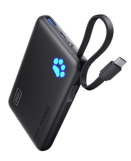 Slim 10000mAh Power Bank with Built-in USB-C Cable and 20W Fast Charging  -image