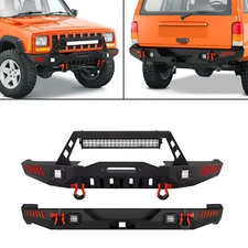 Front /Rear Bumper W/ Paintable Decor & D-rings For 1984-01 Cherokee XJ Off-road