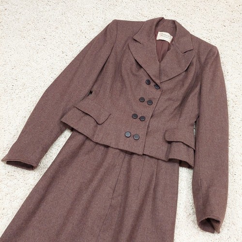 VTG Women's 40s/50s 2 PC Jacket Skirt Suit Set Peplum Brown Wool Sz XS/S 1940s - Picture 8 of 14