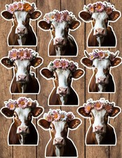 Cow With Floral Crown Die Cut Stickers Set Scrapbooking Laptop Waterbottle