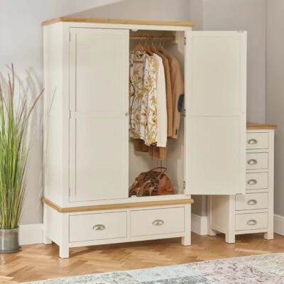 THE FURNITURE MARKET Cotswold Cream Painted 2 Door 2 Drawer Wardrobe - WT15