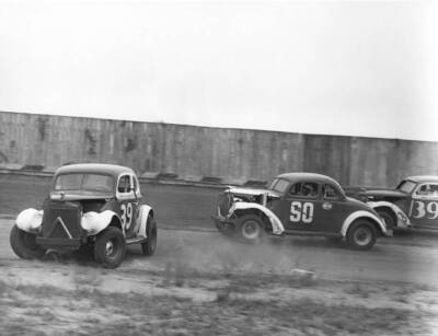 Sideways 1950s Modified Stock Car Richmond Motor Racing Old Photo ...