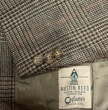 Austin Reed Vintage Mens 41R Tan Houndstooth Plaid Wool Blazer Jacket Sport Coat