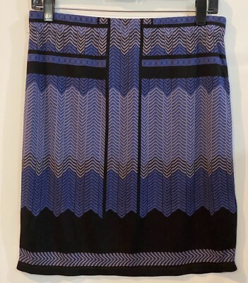 Studio M Small Blue Black Stretch Elastic Waist Rayon Blend Pencil Short Skirt