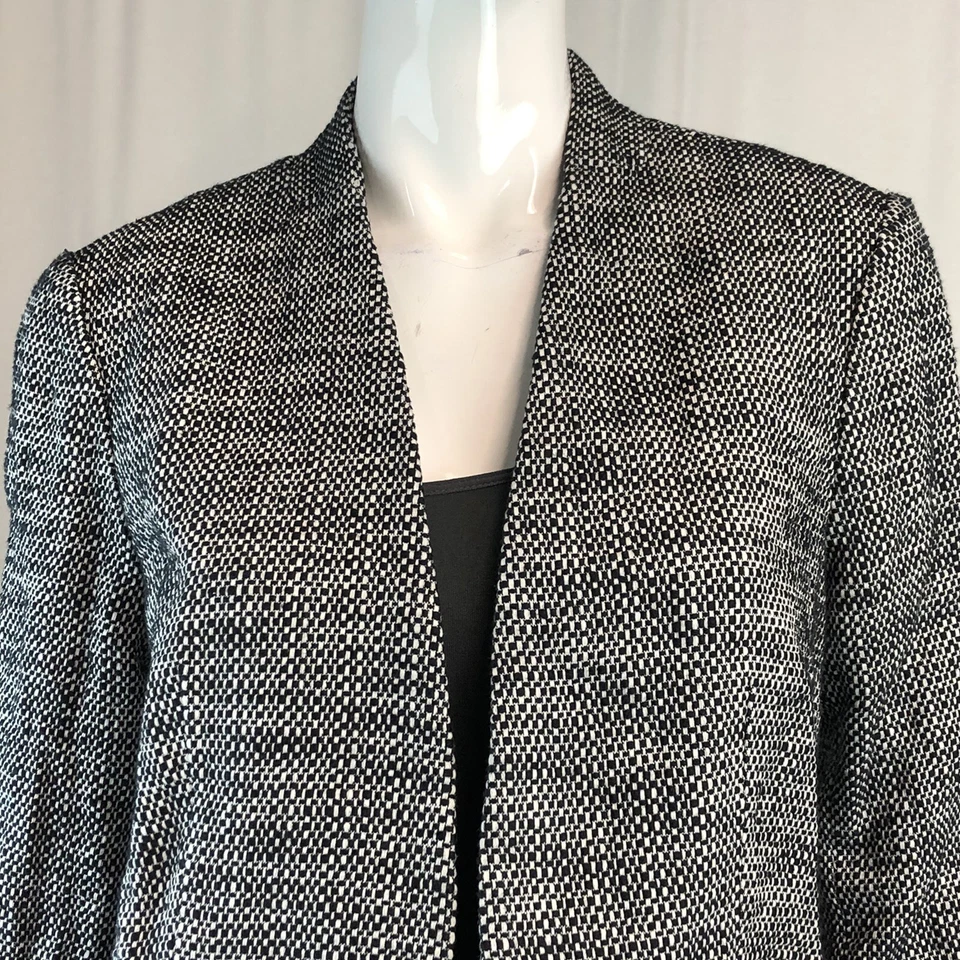 Chaqueta Blazer $118 Ann Taylor Loft Para Mujer’s 10 Negra Blanca Tejida a Cuadros Frente Abierto Foto 4 de 4