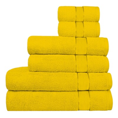 Yellow Towel Set of 6, 600 GSM Bath Towels, 100% Premium Cotton