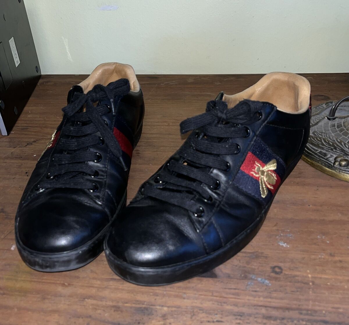 Gucci Ace Embroidered 'Black Bee' Black Sneakers 429446 Size Gucci Ace Embroidered 'Black Bee' Black Sneakers 429446 Size