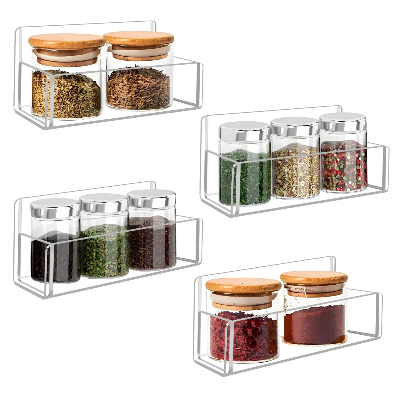 4 Pack 6 Inch Clear Acrylic Spice Rack Wall Mounted Spice Shelf Storage Holder