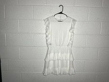 TCEC Classy White Ruffle Pleated Mini Dress