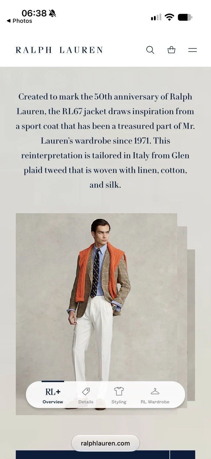 Polo Ralph Lauren RL67 Glen Plaid Jacket Summer Tweed 44R NWT - product detail image 15