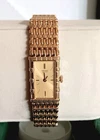 Vintage Seiko Women’s Gold 13mm Tank Watch  Bamboo Link Petite 6" Fit 2E20-1340