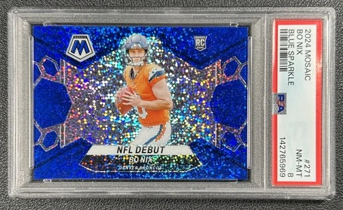 BO NIX PSA 8 2024 PANINI MOSAIC #271 BLUE SPARKLE PRIZM ROOKIE NFL DEBUT 33/96