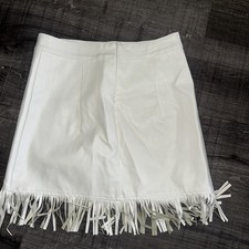 White Faux Leather Mini Skirt Fringe Western Le Lis Cowgirl Womens Suze Small