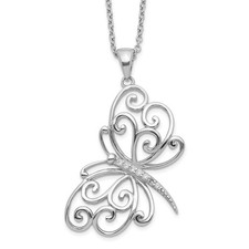 Sterling Silver Rhodium-plated Brilliant-cut CZ Butterfly Necklace 18 In 3.87 g