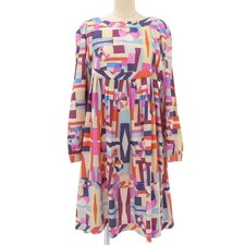 CHANEL Long Sleeve Dress All-over Print Silk Multicolor Women's Clothing Size 36
