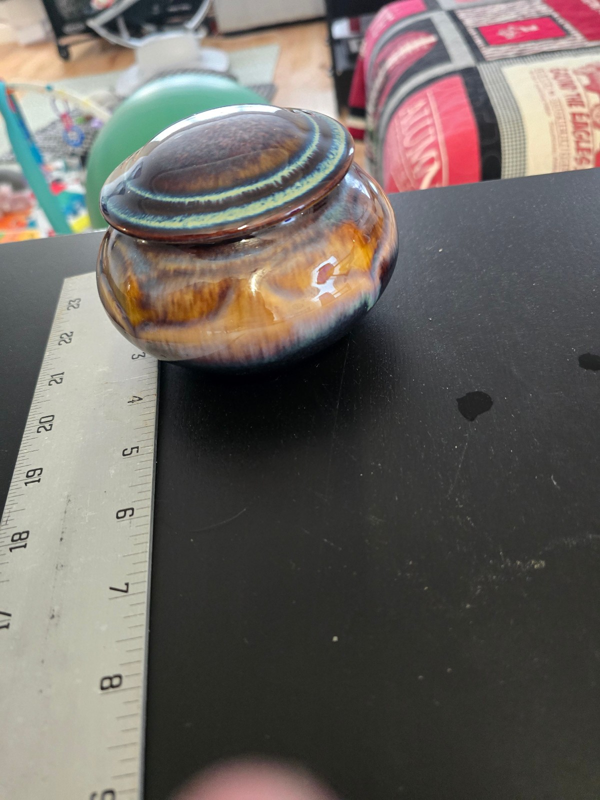 SIGNED BILL CAMPBELL STUDIO ART POTTERY COVERED SUGAR BOWL DRIP GLAZE FREE SHIP!