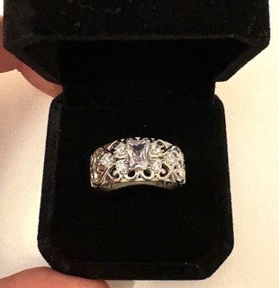 925 Sterling Silver CZ’s Cluster Filigree Ring Emerald Cut Center Solitaire sz10