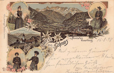 Gruss aus Schruns 1898 Montafon Vorarlberg Innerberg Drusenfluh Tracht Postkarte
