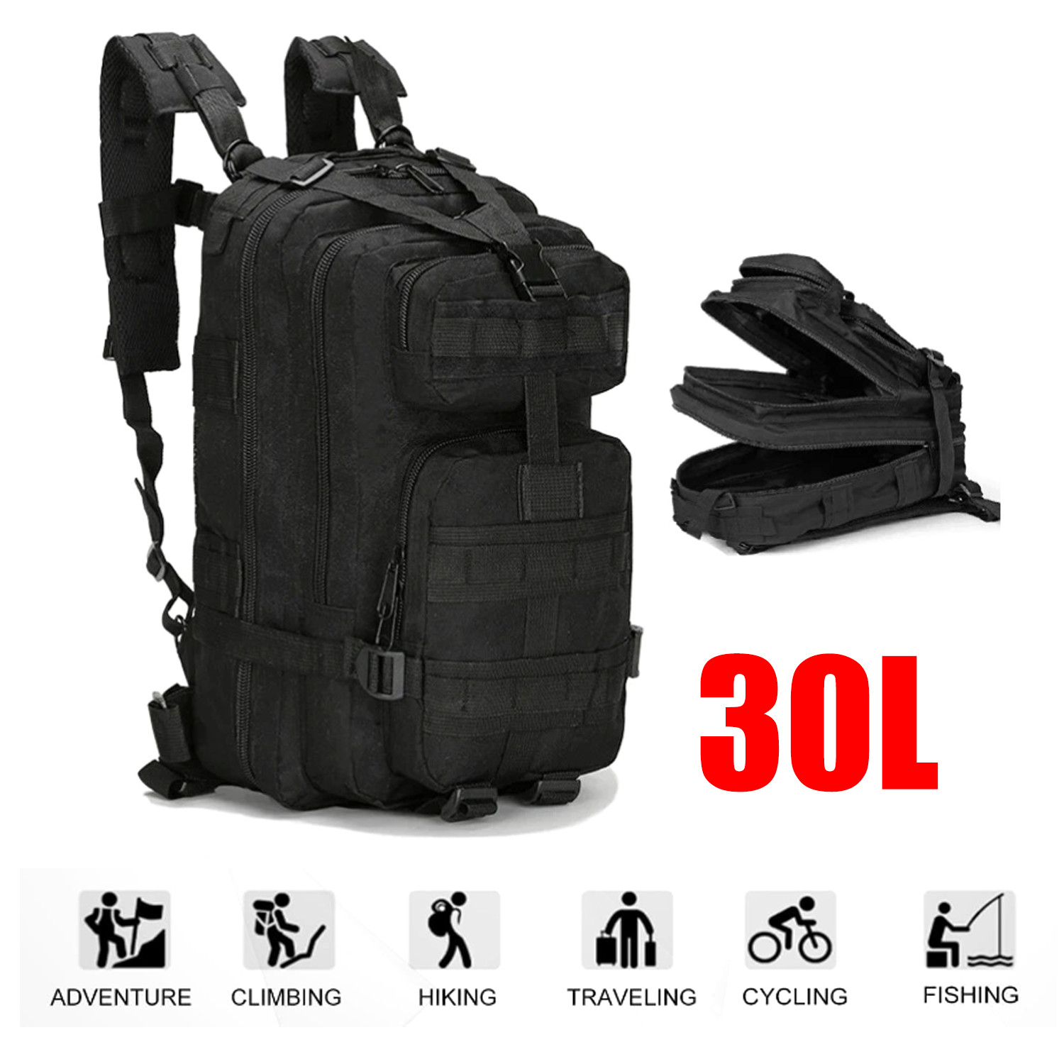 30L Outdoor Military Molle Tactical Backpack Rucksack Camping Hiking Travel Bag